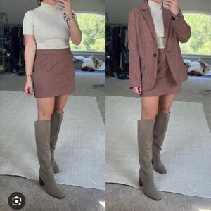 Chic Plaid Copper Blazer and Skirt Set